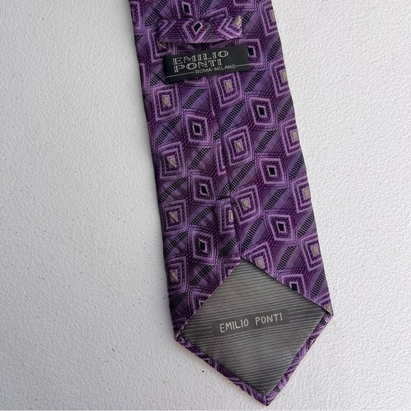 Emilio Ponti Men's Handmade Silk Tie purple Print - Picture 2 of 2